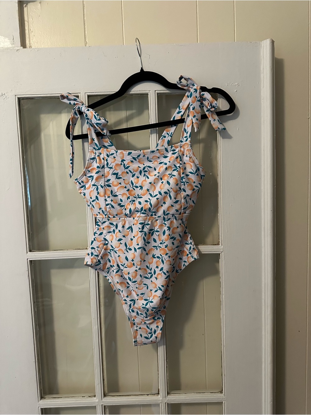 Floral Tie-Shoulder One-Piece Lemon Print Swimsuit (medium)
